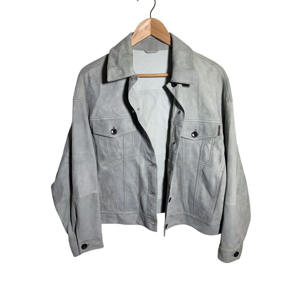 Brunello Cucinelli Mint Green Suede Leather Pocket Jacket Green Women’s Size 40 - Picture 3 of 10